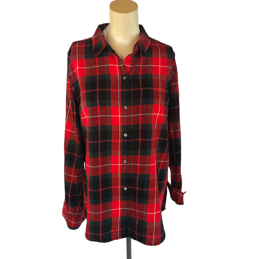 GAP Red Plaid Flannel Boyfriend Fit Button Down Shirt Size Medium